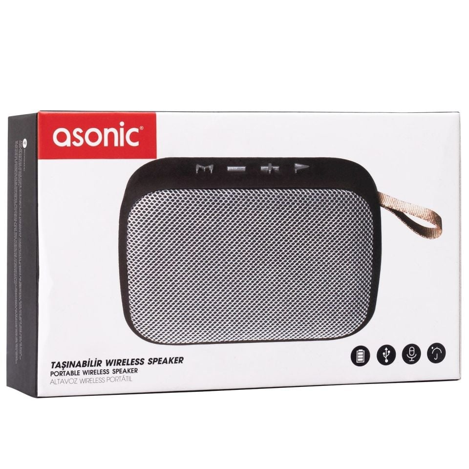 Asonic AS-02 Bluetooth 3W TF/USB Destekli Hoparlör Gümüş